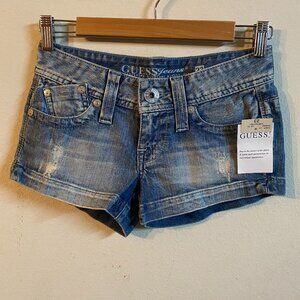 GUESS JEANS SIZE 23 BLUE DISTRESSED DENIM SHORTS